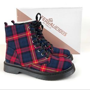 Fergalicious by Fergie Martina Red Navy Plaid Combat Boots